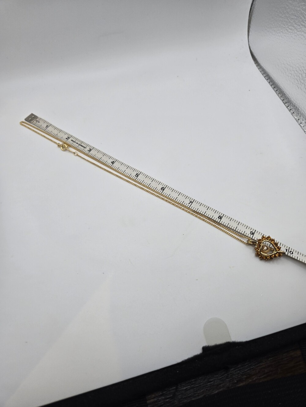 Y2k Yellow CZ Heart Caged Pearl Necklace Dainty Gold Chain 18" Whimsical - Picture 9 of 9